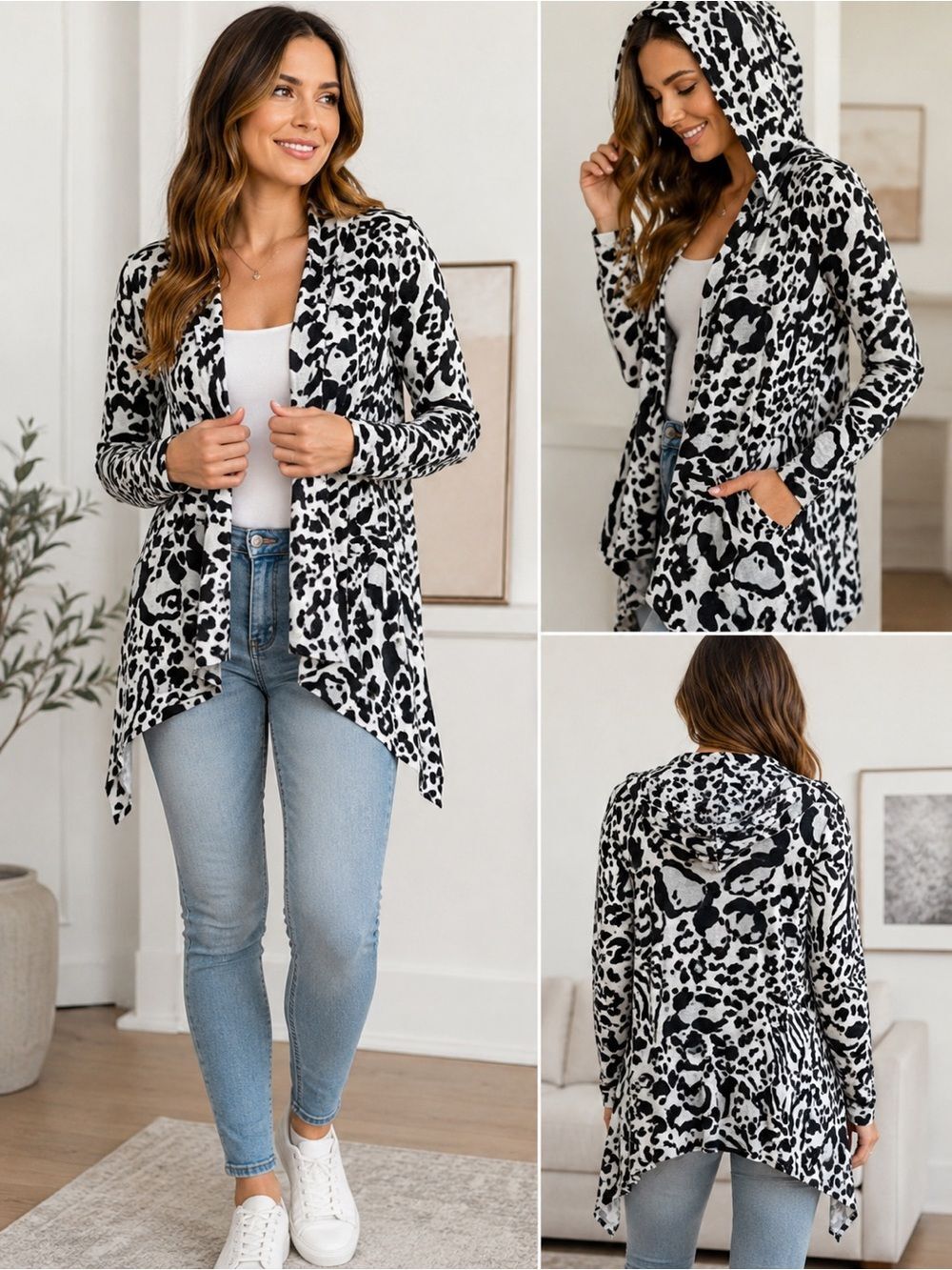 Cyrus Women’s Leopard Print Open Front Cardigan Size L